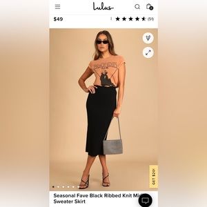 Seasonal Fave Black Ribbed Knit Midi Sweater Skirt XS